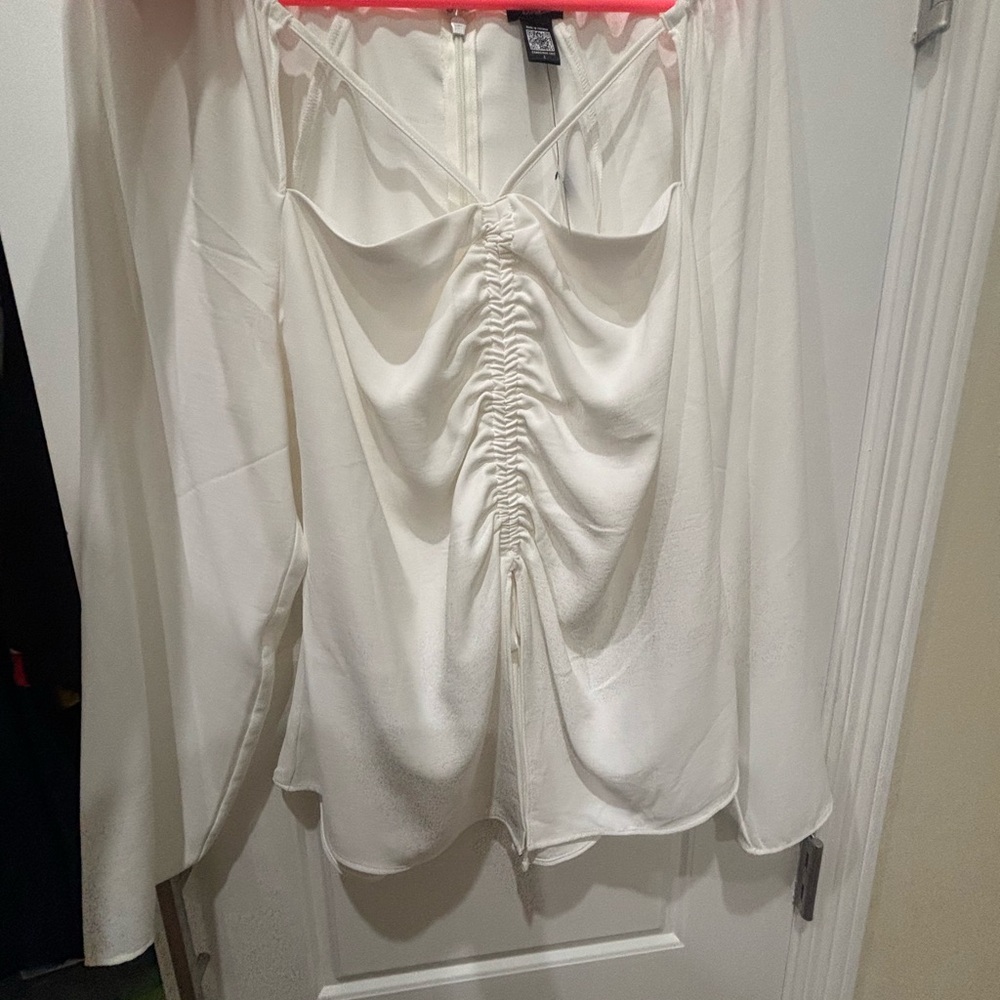 Express Women’s White Ruched Front Long Sleeve Top